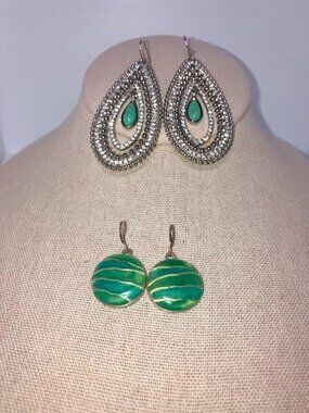 Jessica Simpson Teardrop Faux Turquoise Earrings KC Signed Silver Dangle Earring
